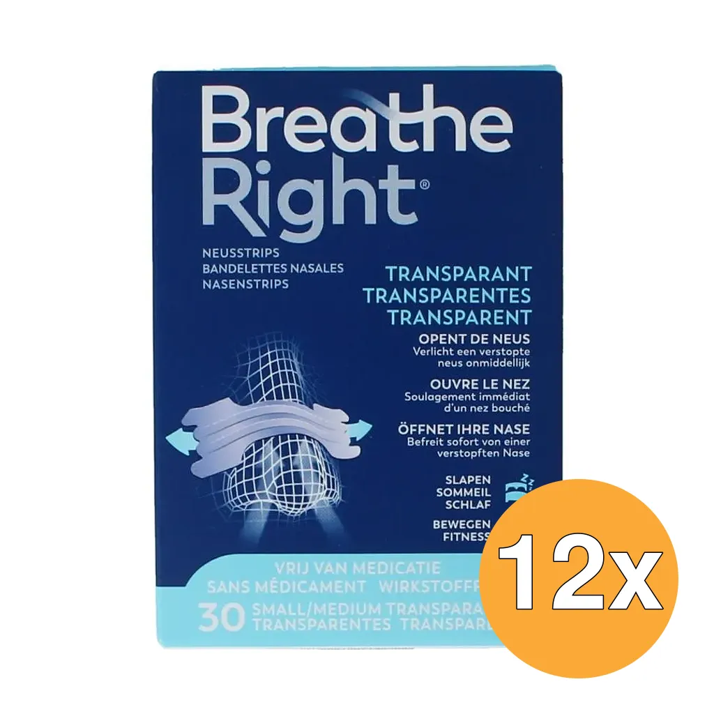 12x Breathe Right Nasal Strips (30 stuks)