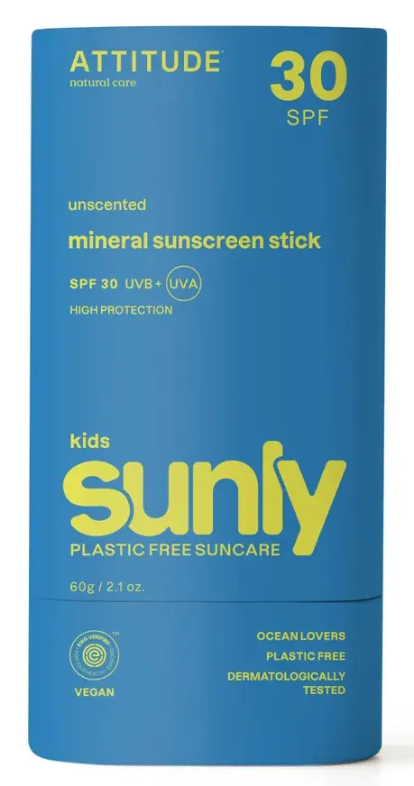 Attitude Sunly Zonnebrandstick Spf30 Kids Ongeparfumeerd (60 gr)