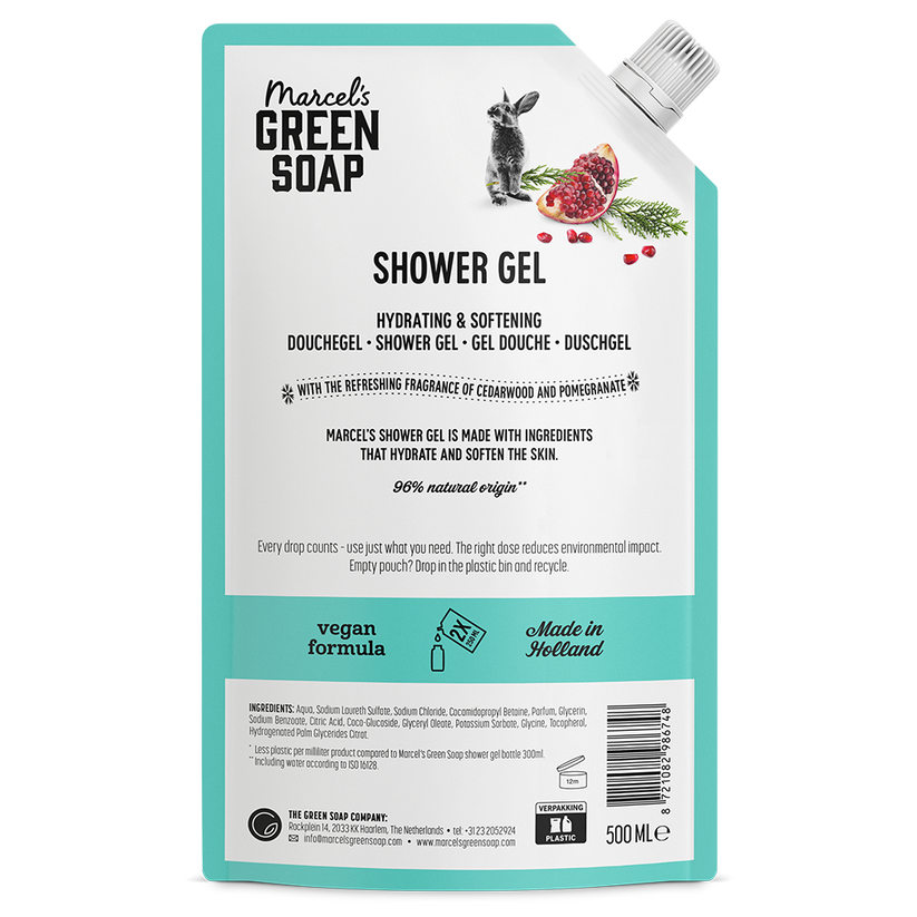 Marcel's Green Soap Shower Gel Cedar & Pomegranate Navulling (500 ml)