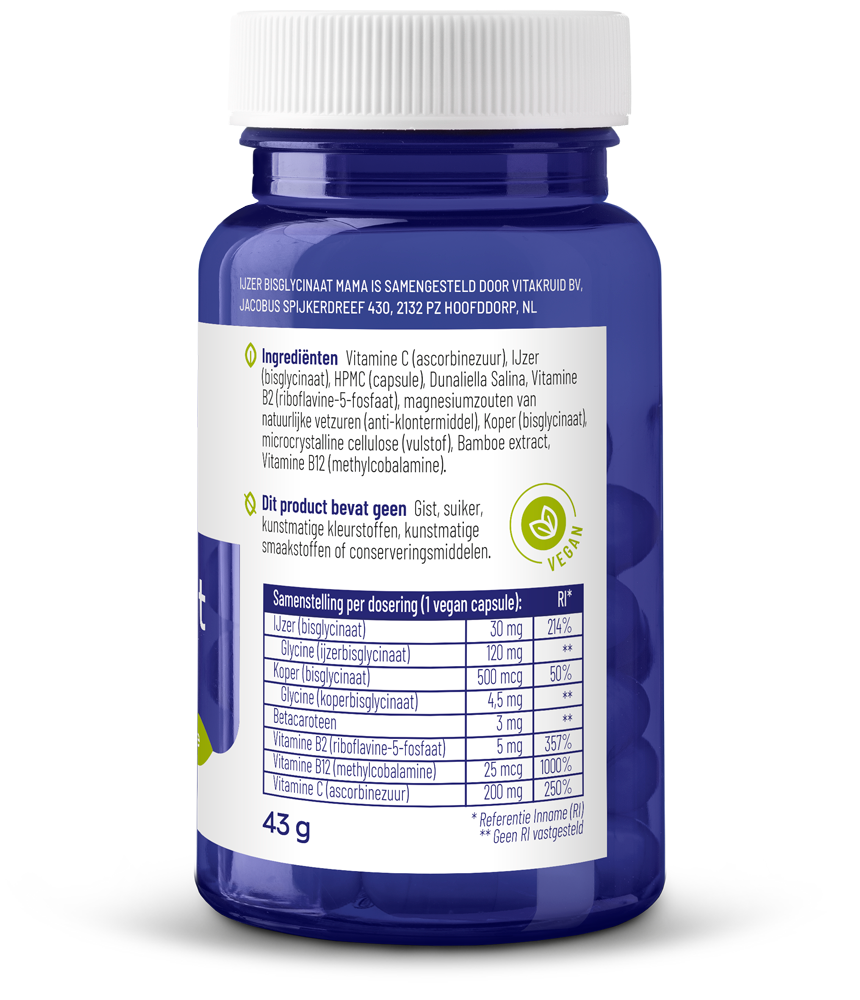 Vitakruid IJzer Bisglycinaat Mama (90 vega capsules)