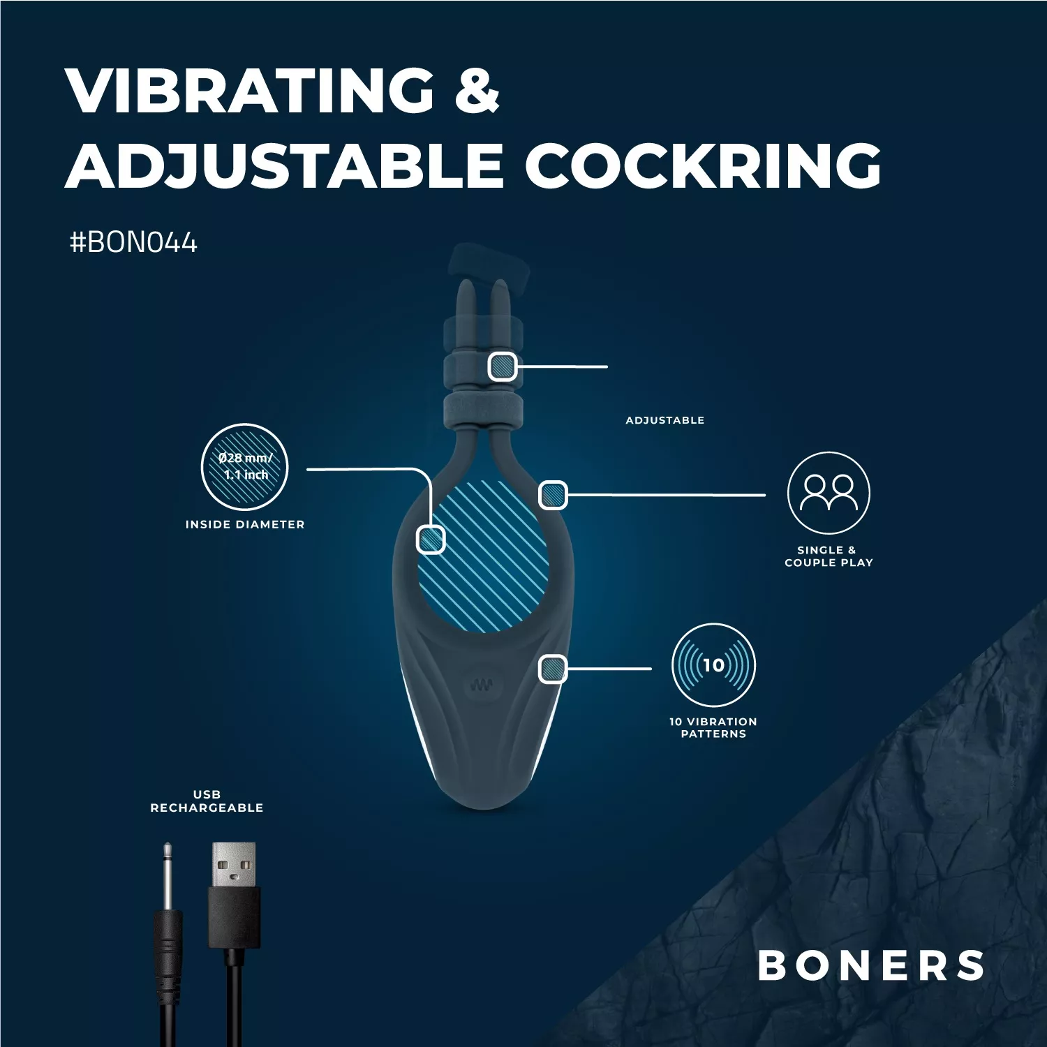 Boners Verstelbare Cockring Blauw (1 stuk)