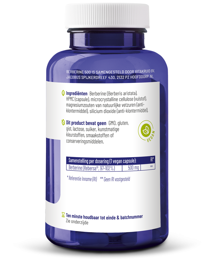 Vitakruid Berberine 500 Rebersa® 97-102% Berberine Zouten (60 vega capsules)