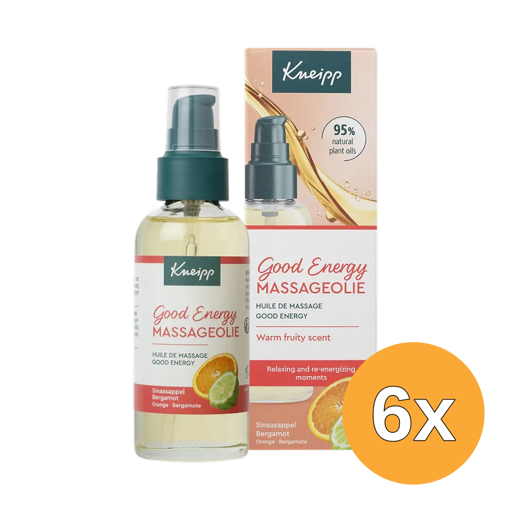 6x Kneipp Massageolie Good Energy met Pompje (6 x 100 ml)