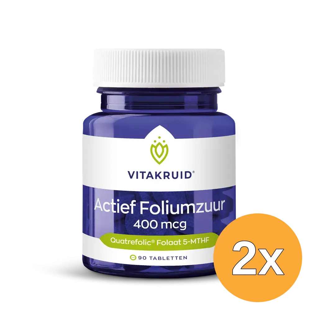 2x Vitakruid Actief Foliumzuur Quatrefolic® 5-MTHF 400 mcg (90 tabletten)