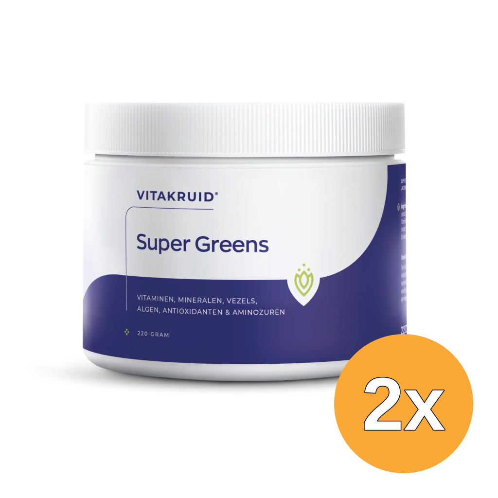 2x Vitakruid Super Greens 25 Nutrienten Oa Probiotica & Enzymen (220 gr)