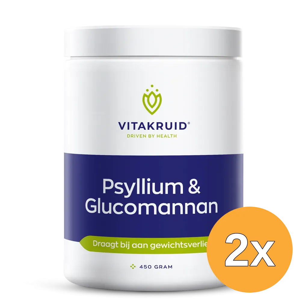 2x Vitakruid Psyllium 5000 mg & Glucomannan 1000 mg Vezels (450 gr)