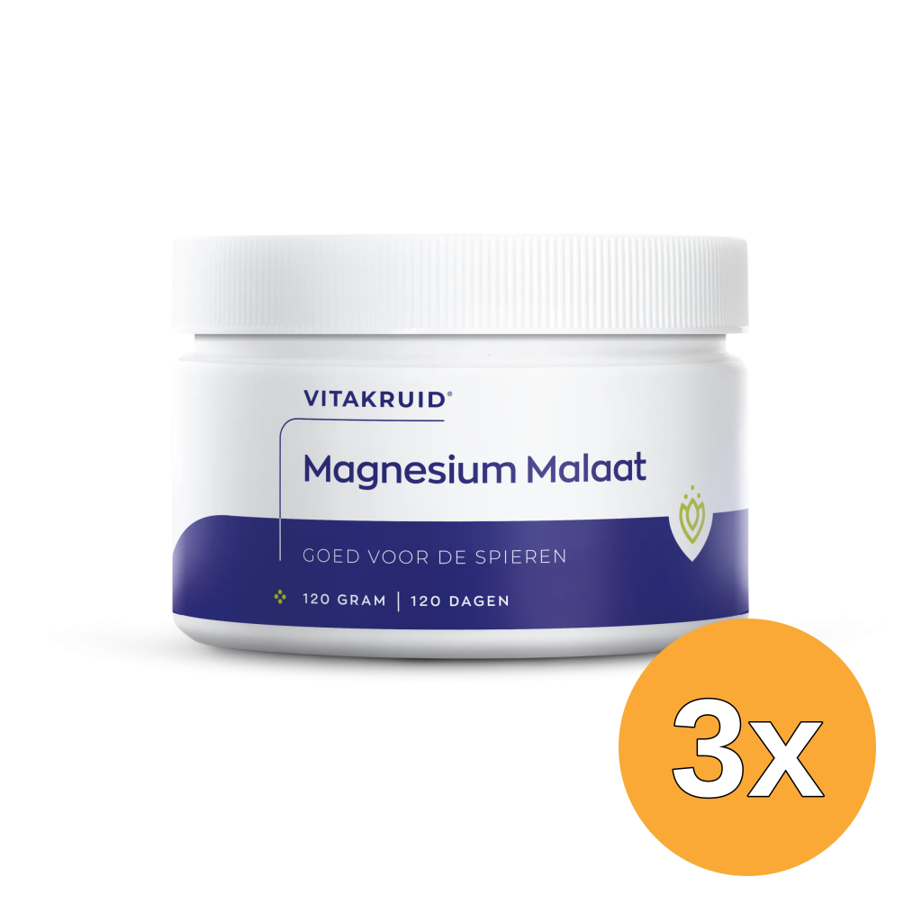 3x Vitakruid Magnesium Malaat met Vitamine B6 (P-5-P) (120 gr)