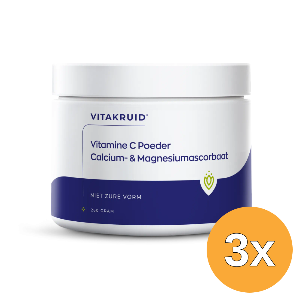 3x Vitakruid Vitamine C Poeder Calcium- & Magnesiumascorbaat (260 gr)
