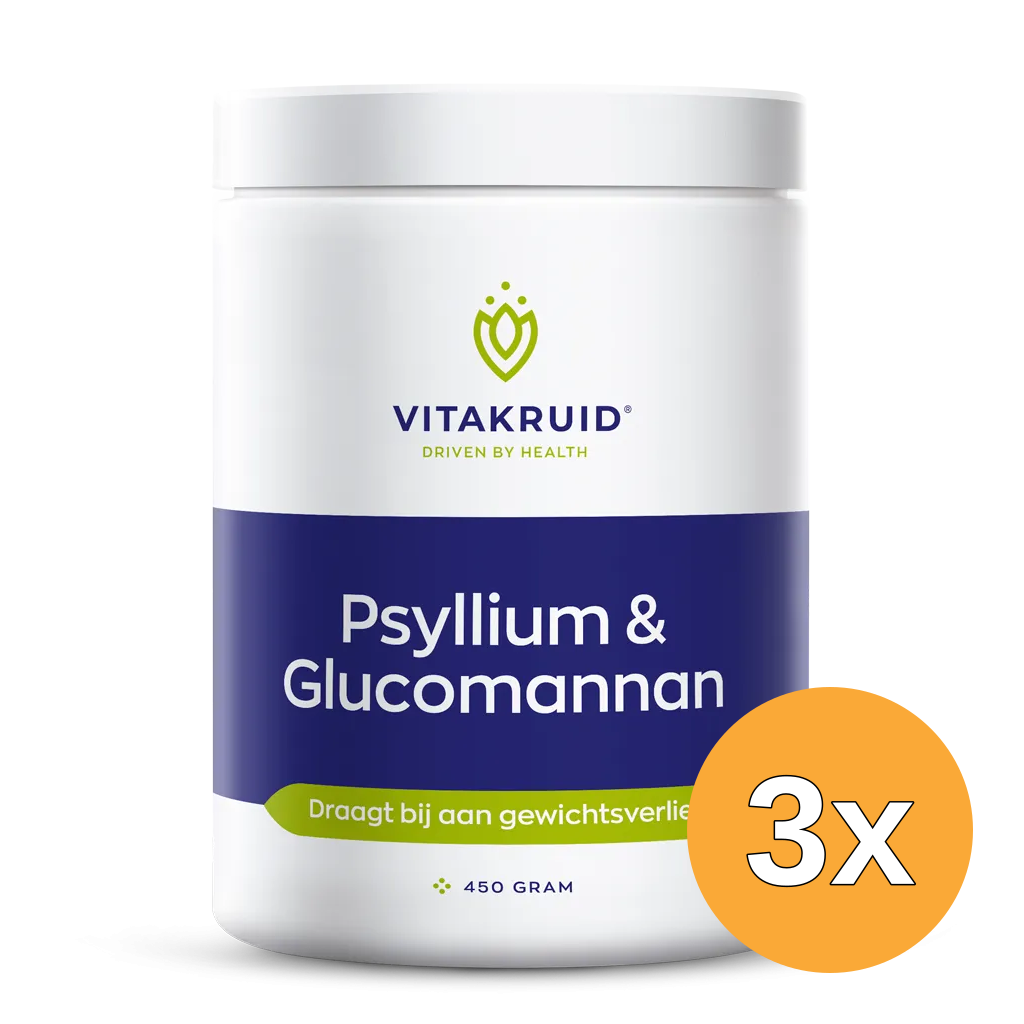 3x Vitakruid Psyllium 5000 mg & Glucomannan 1000 mg Vezels (450 gr)