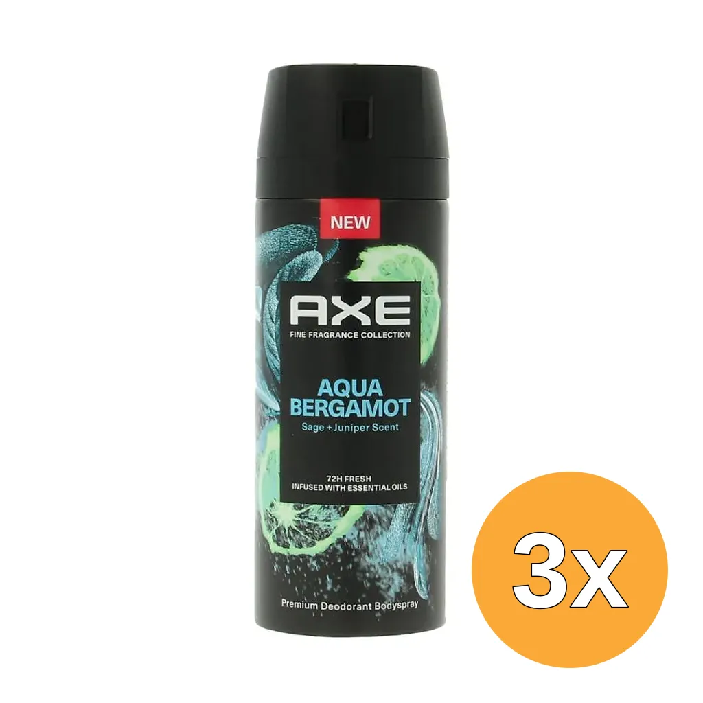 3x Axe Deodorant Bodyspray Kenobi Aqua Bergamot (150 ml)