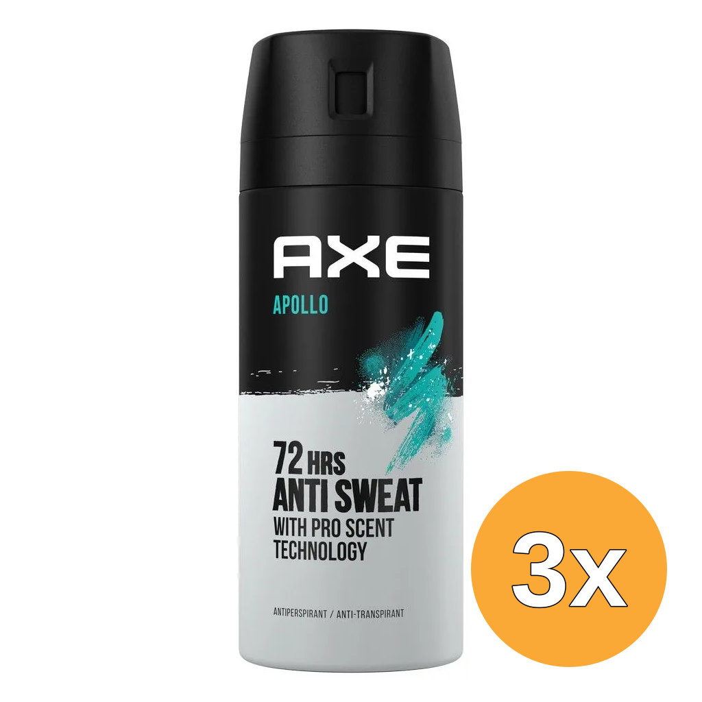 3x Axe Deodorant Spray Apollo Antitranspirant (150 ml)