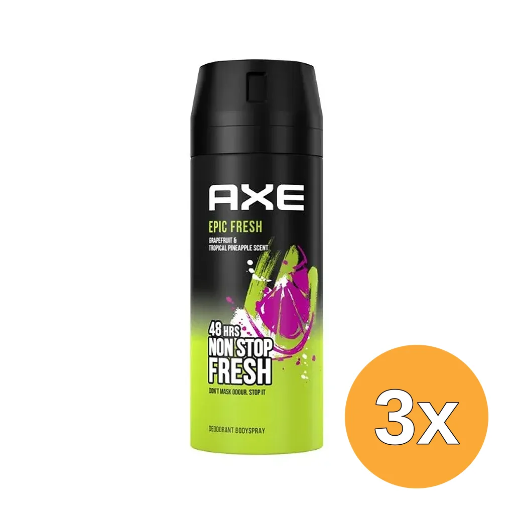 3x Axe Body Spray Epic Fresh (150 ml)
