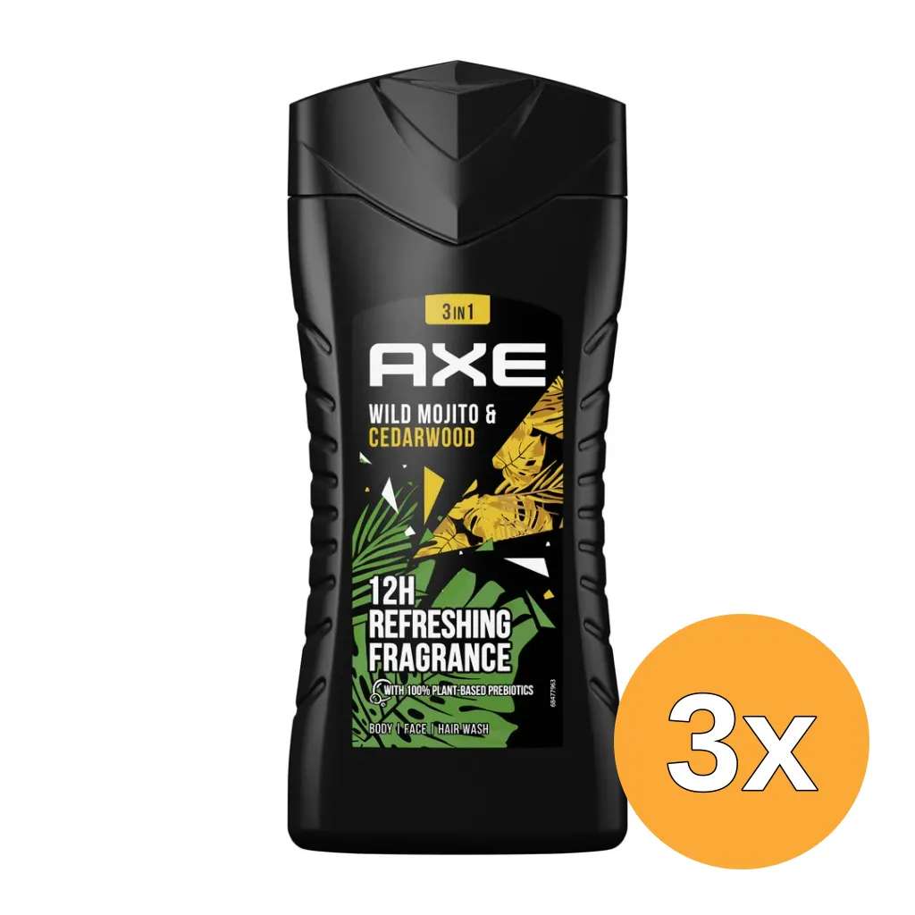 3x Axe Showergel wildgreen mojito & cederwood (250 ml)