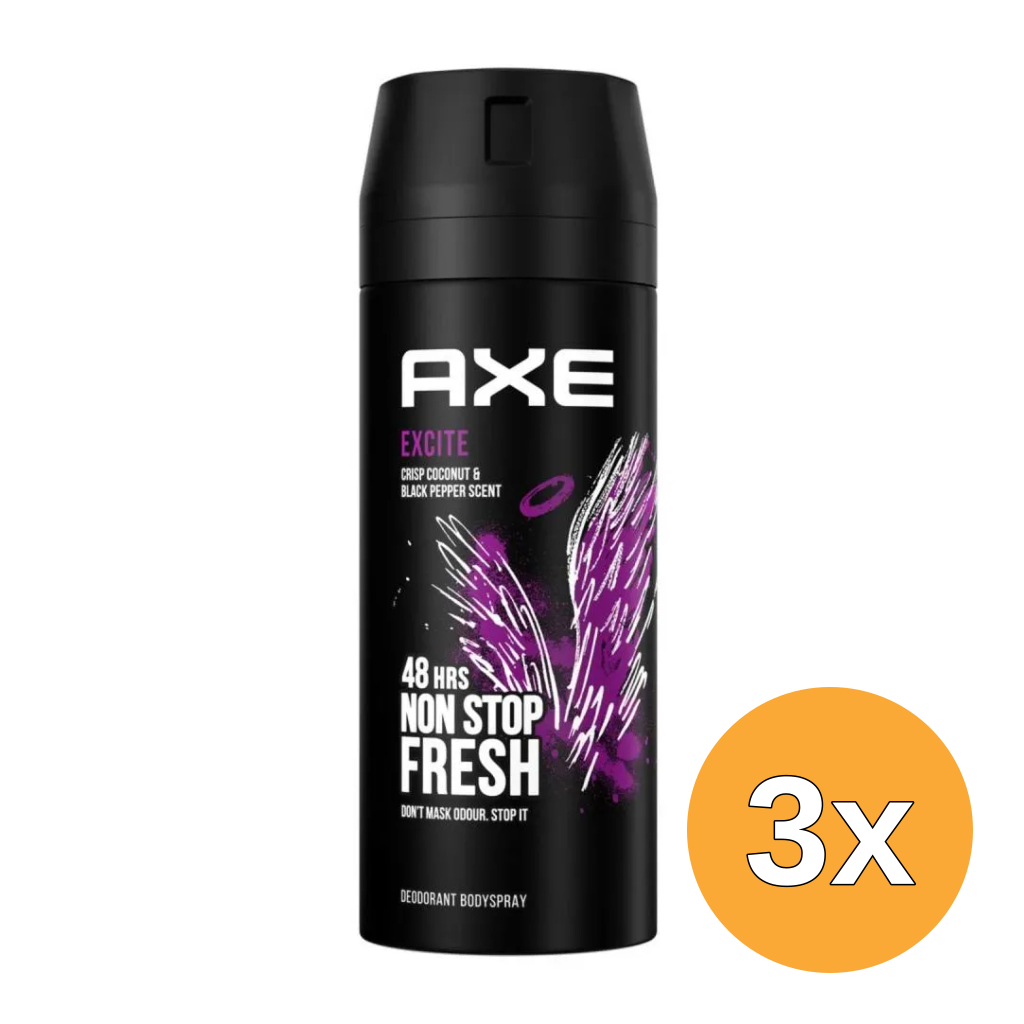 3x Axe Deodorant bodyspray excite (150 ml)