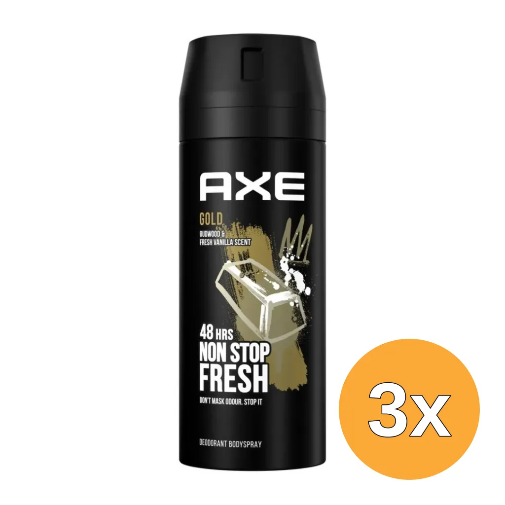 3x Axe Deodorant bodyspray gold (150 ml)
