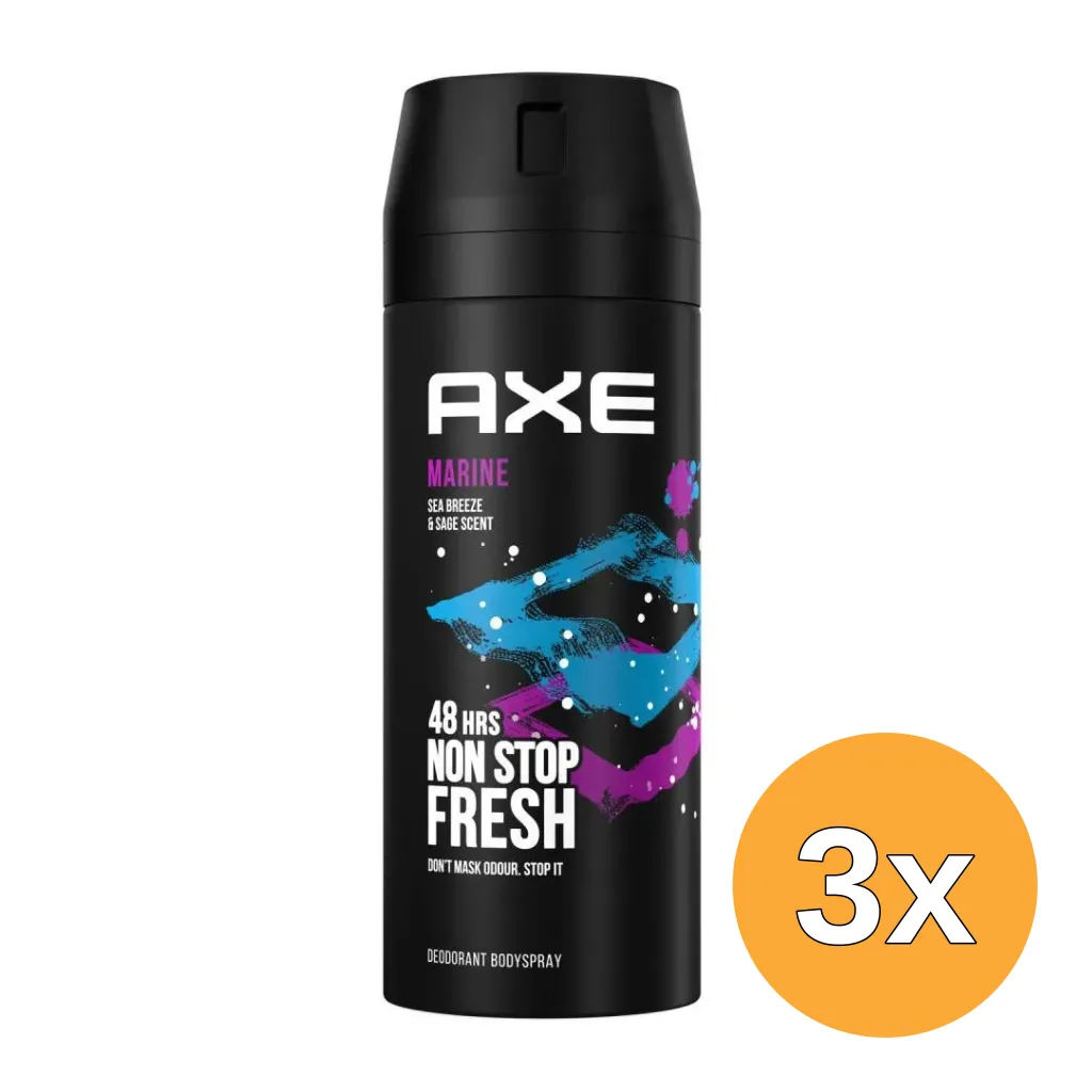 3x Axe Deodorant bodyspray marine (150 ml)