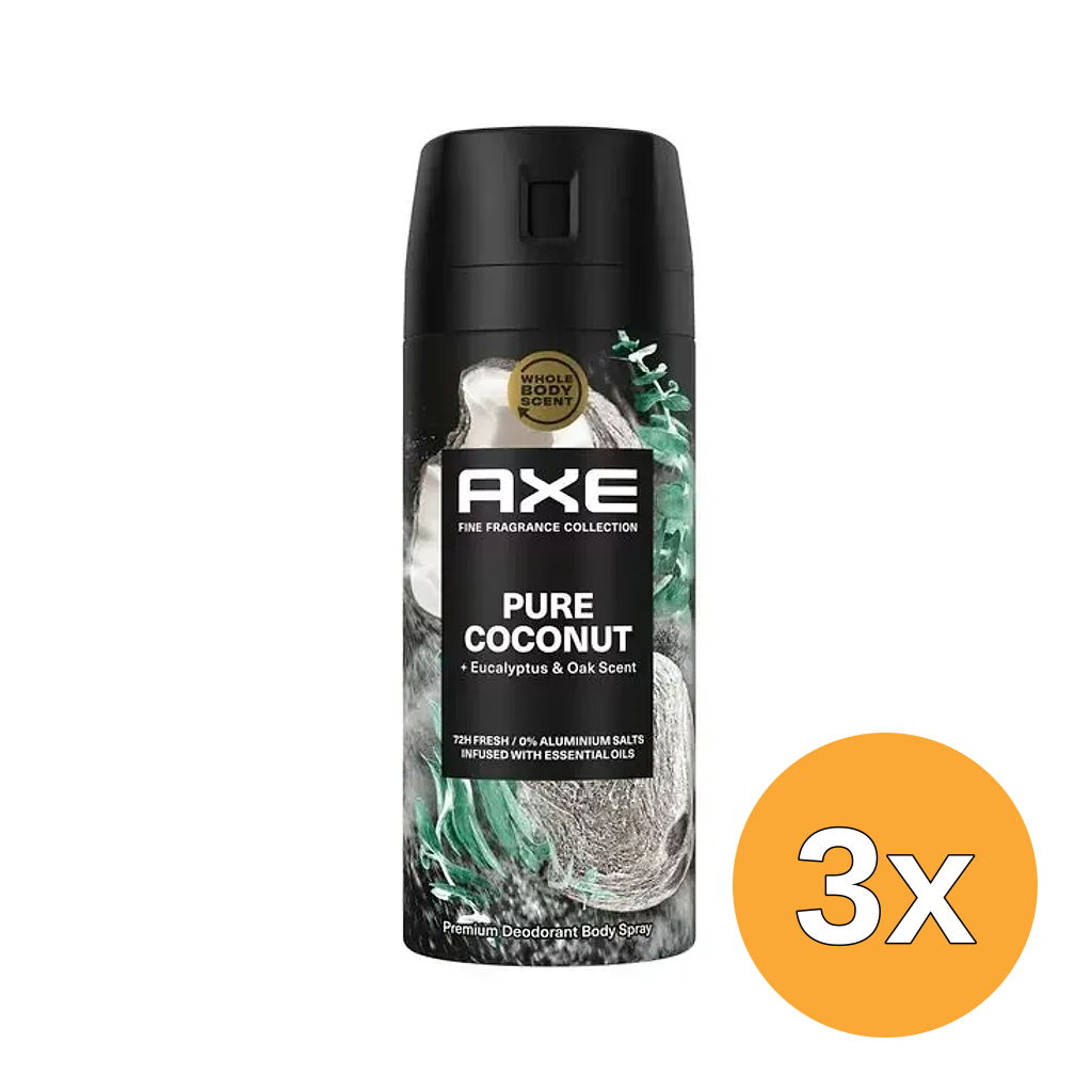 3x Axe Deo Bodyspray Pure Coconut (150 ml)