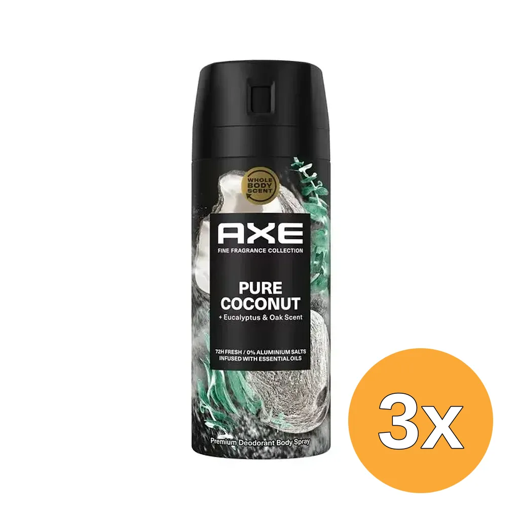 3x Axe Deo Bodyspray Pure Coconut (150 ml)