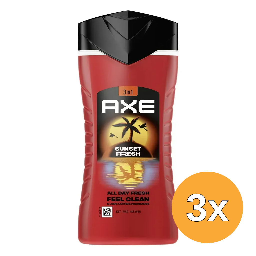 3x Axe Sunset Fresh 3-in-1 Showergel (250 ml)