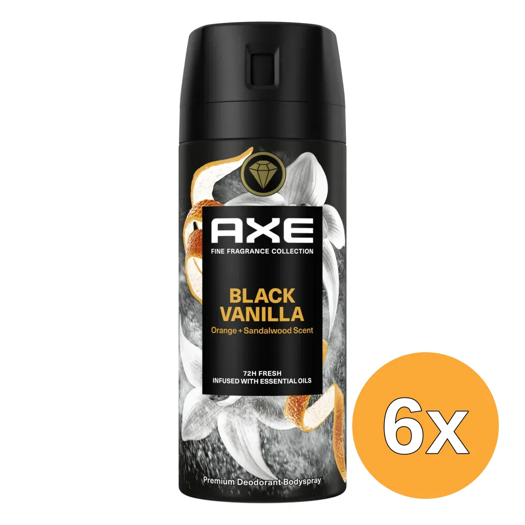 6x Axe Bodyspray Black Vanilla (150 ml)