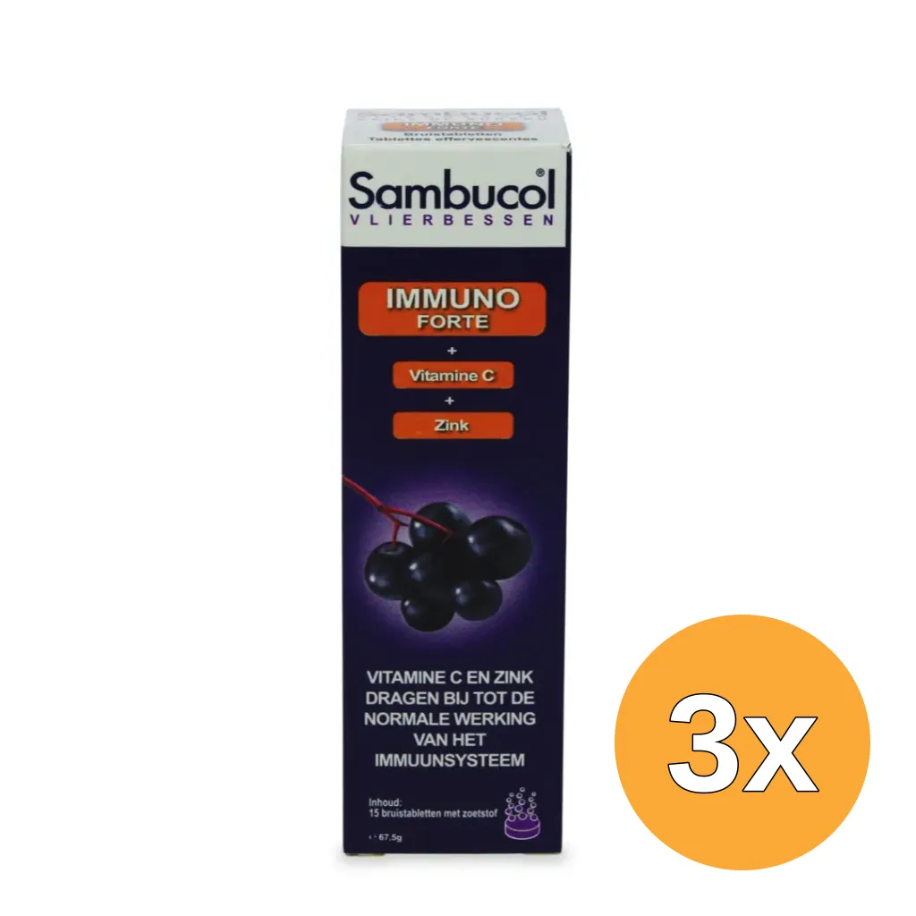 3x Sambucol Immuno forte suikervrij (15 bruistabletten)