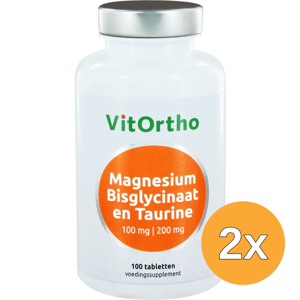 2x VitOrtho Magnesium bisglycinaat 100 mg en taurine 200 mg (100 tabletten)