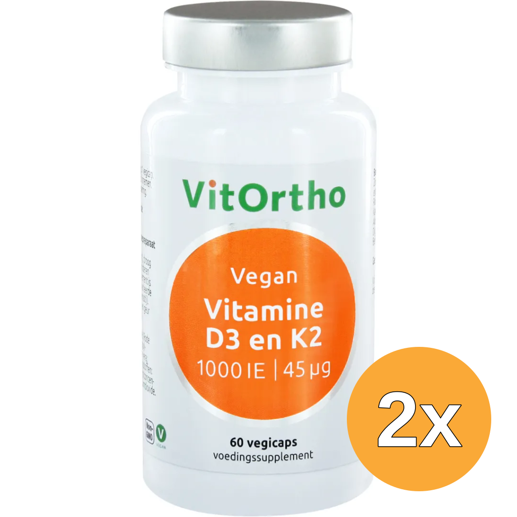 2x Vitortho Vitamine D3 1000Ie K2 45Mcg Vegan (60 vega capsules)