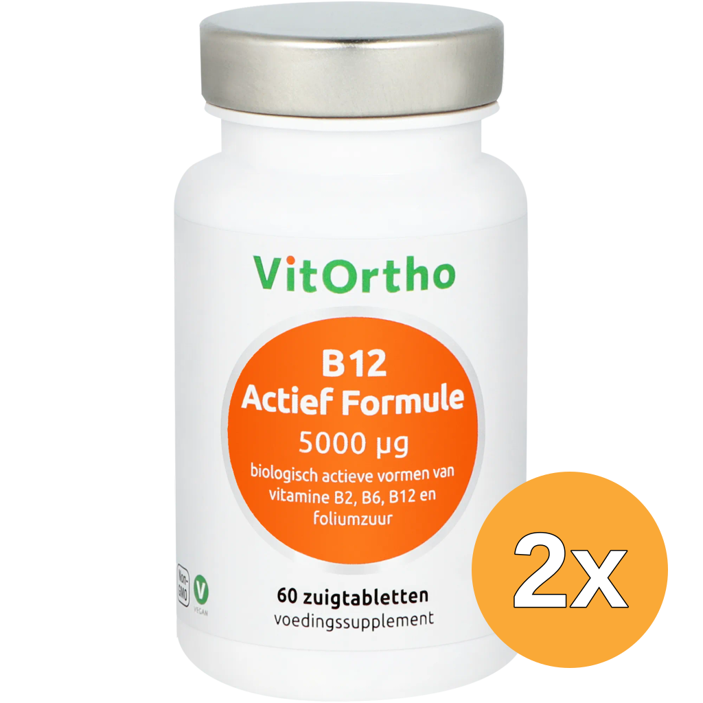 2x Vitortho B12 Actief Formule 5000 Mcg (60 zuigtabletten)