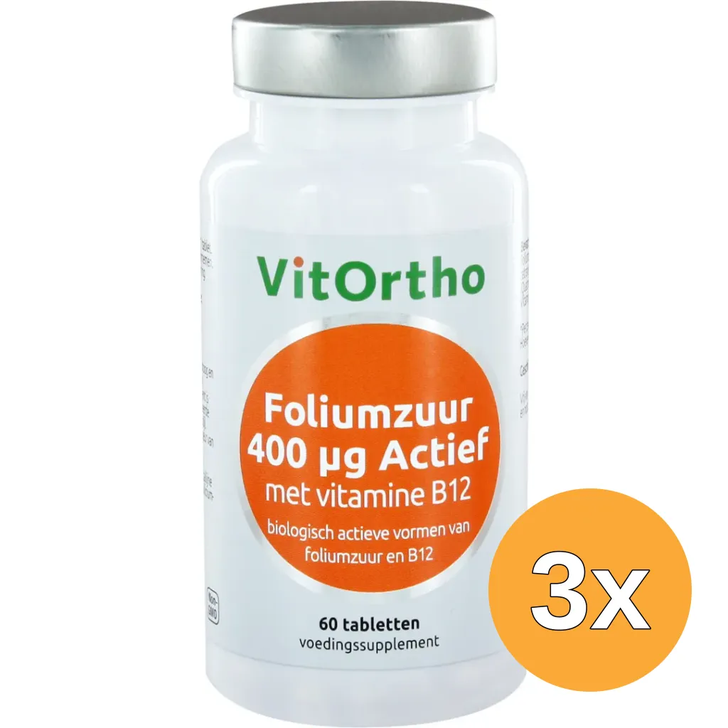 3x VitOrtho Foliumzuur 400 mcg met vitamine B12 (60 tabletten)