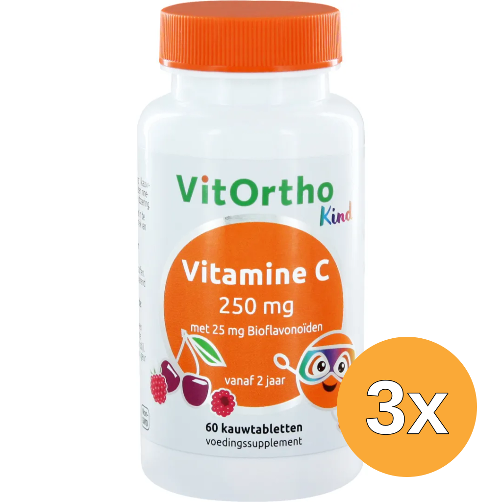 3x VitOrtho Vitamine C 250 mg met 25 mg bioflavonoiden (60 kauwtabletten)