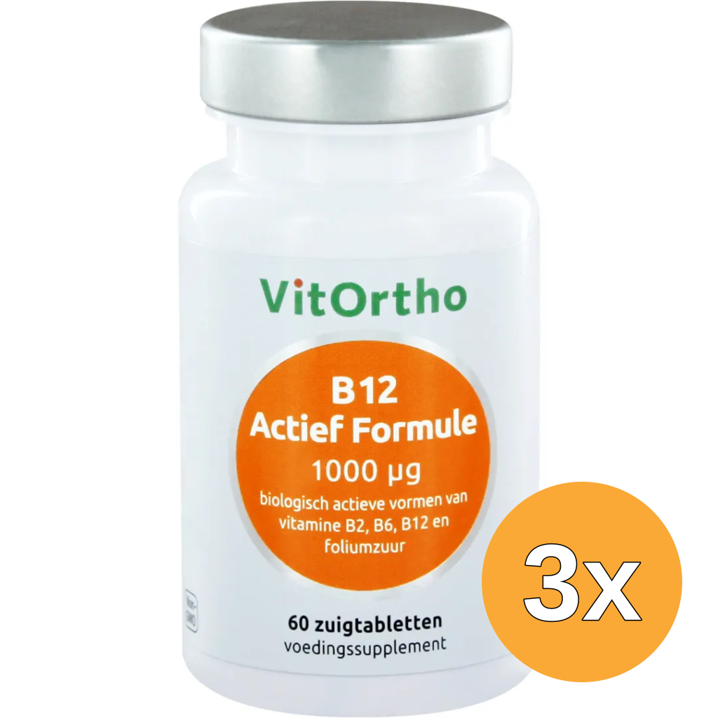 3x Vitortho B12 Actief Formule 1000 Mcg (60 zuigtabletten)