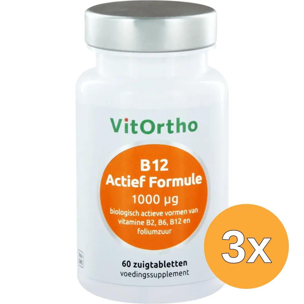 3x Vitortho B12 Actief Formule 1000 Mcg (60 zuigtabletten)