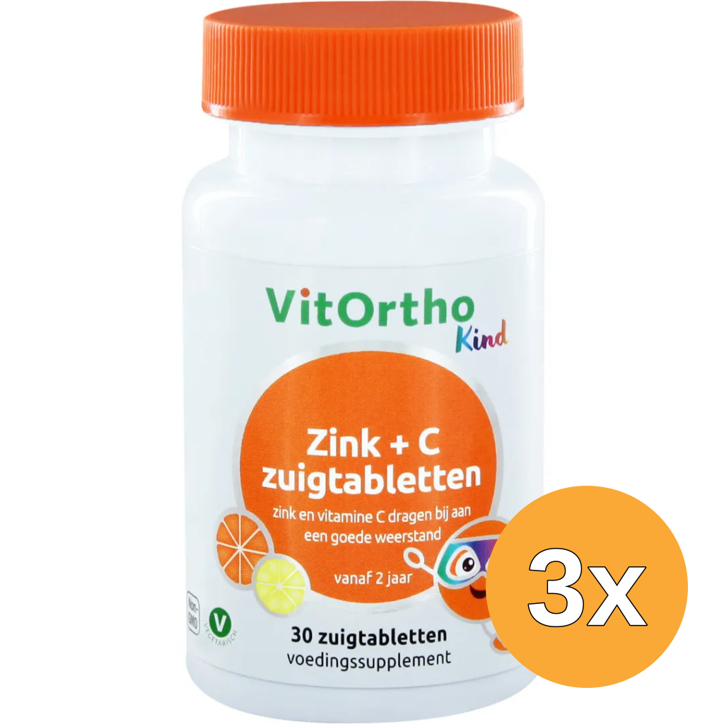 3x VitOrtho Zink + C kind  (30 zuigtabletten)