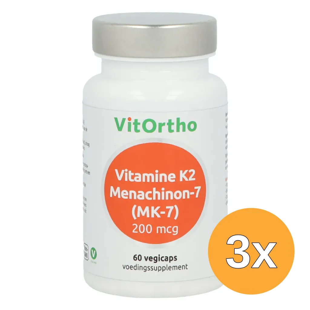 3x VitOrtho Vitamine K2 menachinon 7 200mcg (60 vega capsules)