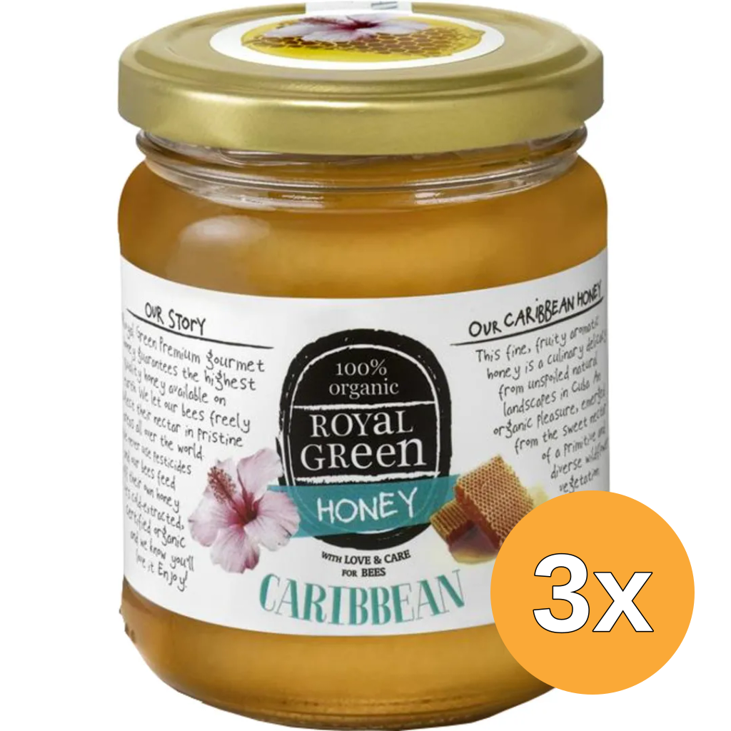 3x Royal Green Caribbean honey bio (250 gr)