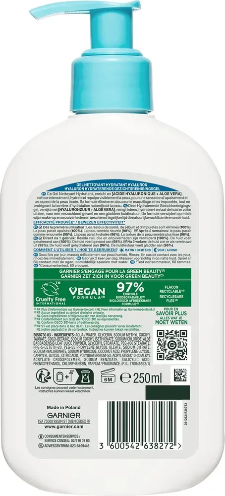 Garnier Skinactive Reinigingsgel Hyaluronzuur en Aloë Vera (250 ml)