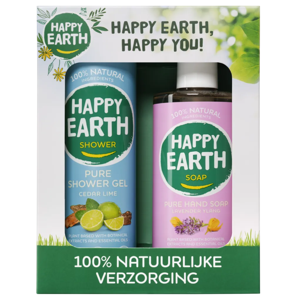 Happy Earth Giftset Cedar Lime Showergel & Lavender Ylang Handsoap (1 stuk)