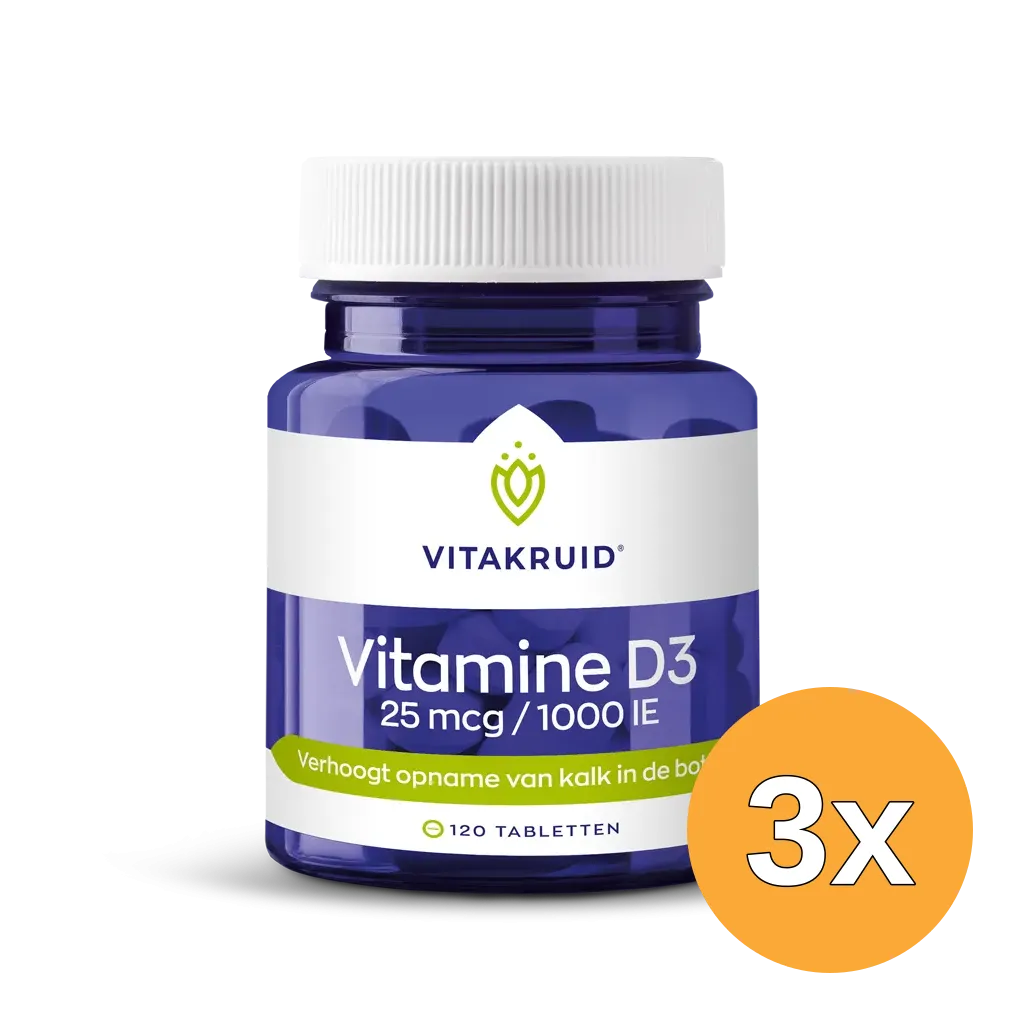 3x Vitakruid Vitamine D3 25 mcg / 1000 IE (120 tabletten)