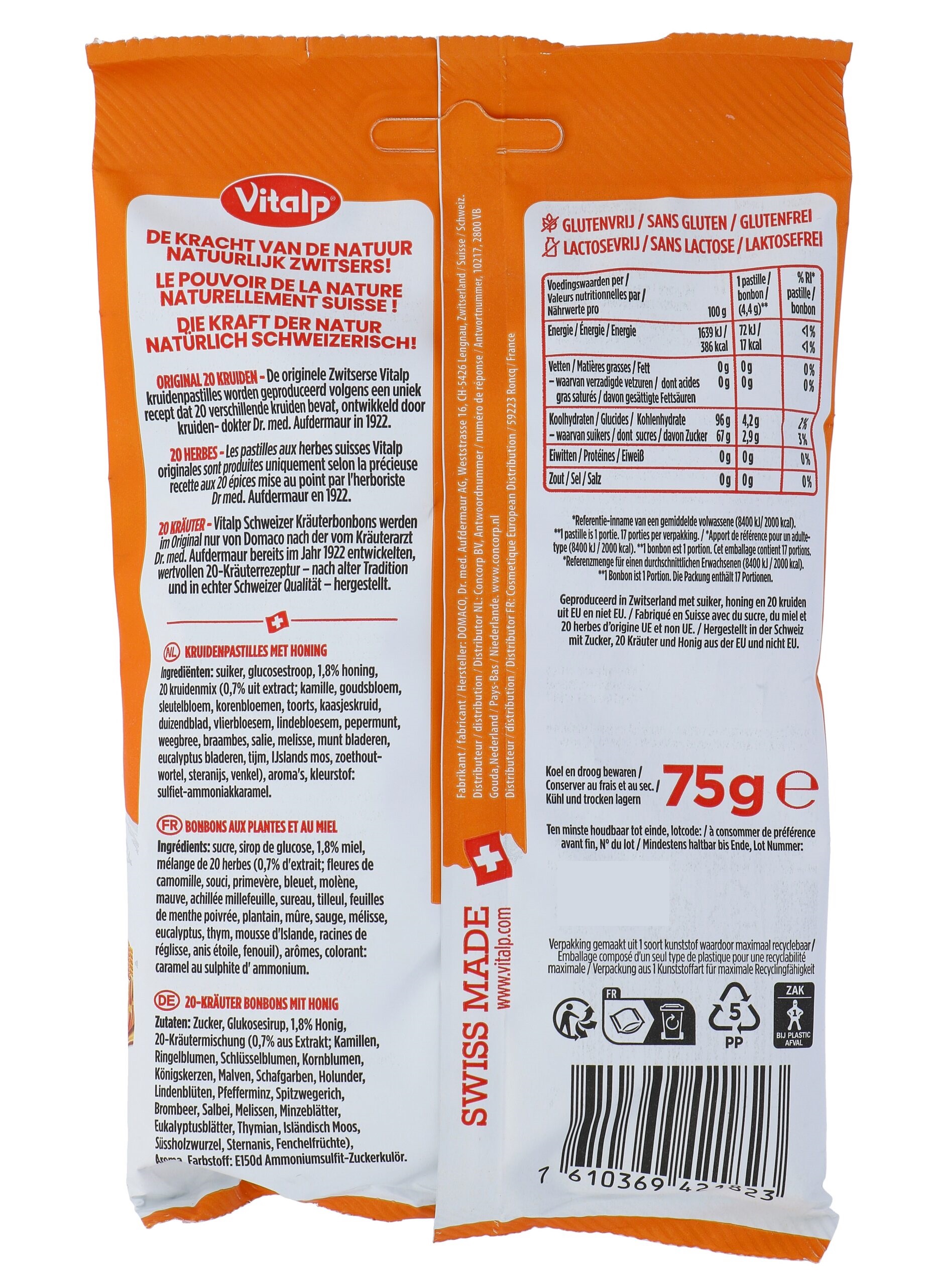 Vitalp Kruidenpastilles Honing (75 gr)