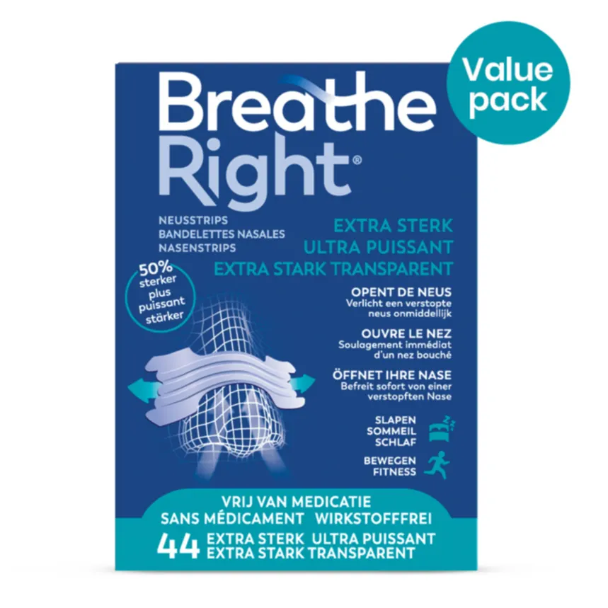 Breathe Right Neusstrips Transparant Extra Sterk (44 stuks)