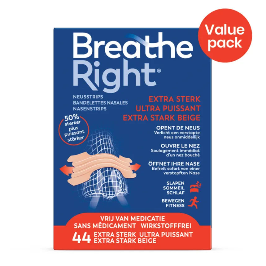 Breathe Right Neusstrips Beige Extra Sterk (44 stuks)