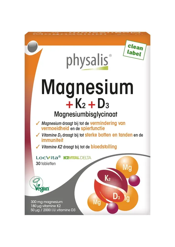 Physalis Magnesium + K2 + D3 Tabletten (30 tabletten)