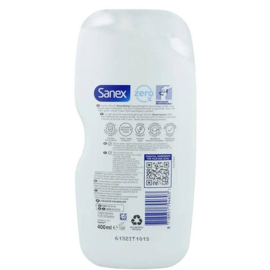 Sanex Zero Nourishing Douchegel - Droge Huid (400 ml)