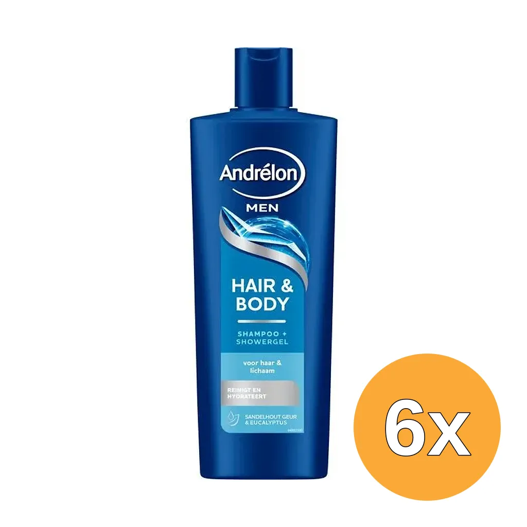6x Andrelon Men Shampoo Hair & Body (400 ml)