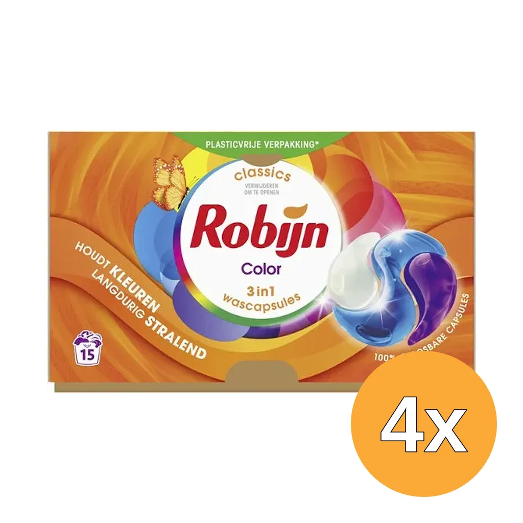 4x Robijn Wascapsules Kleur (15 stuks)