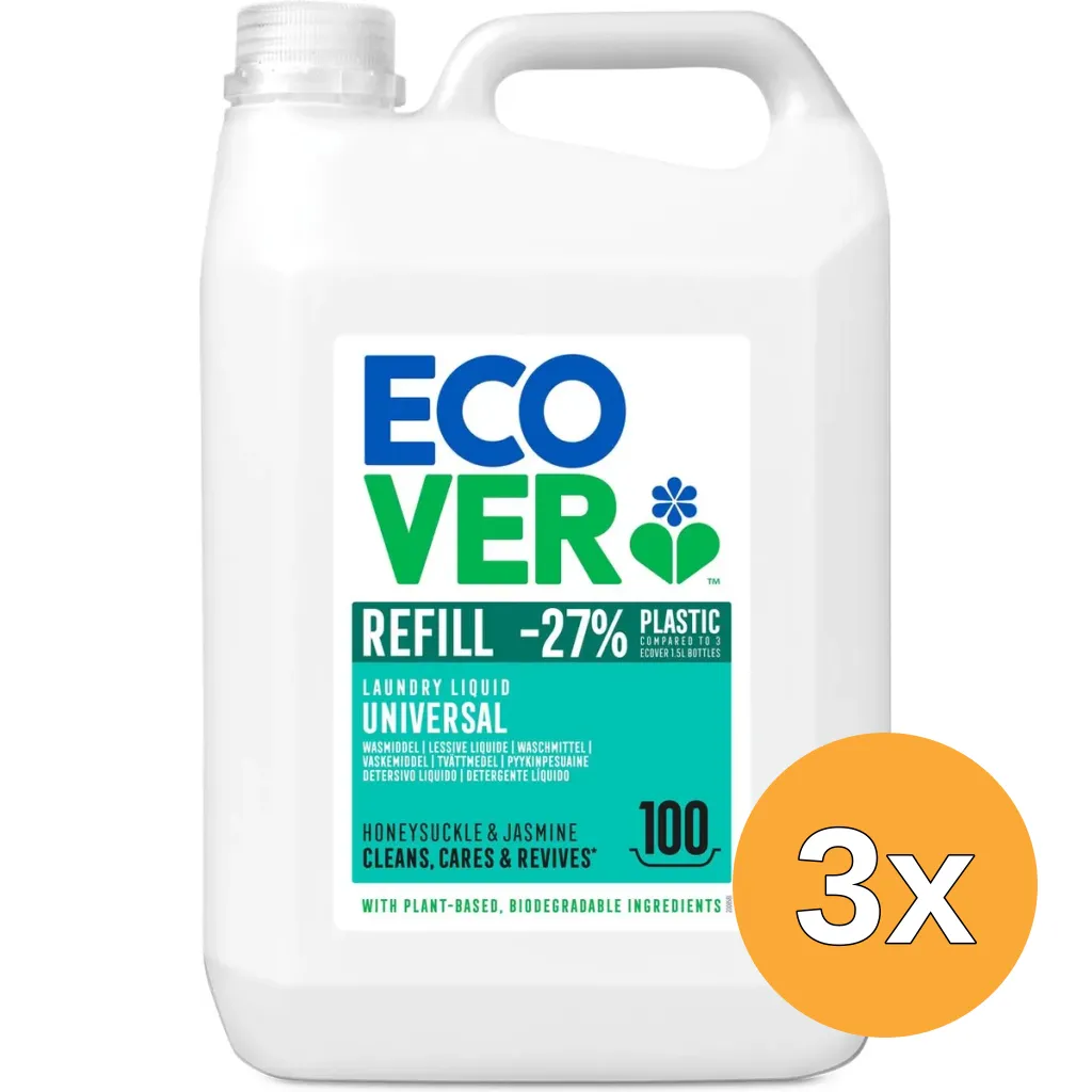 3x Ecover Wasmiddel Vloeibaar Uni Refill (5000 ml)