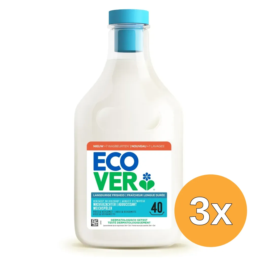 3x Ecover Wasverzachter Roos & Bergamot 1lt (1000 ml)