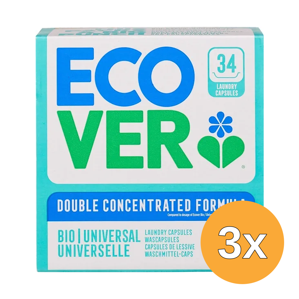 3x Ecover Wascapsule Universl Bio (34 stuks)