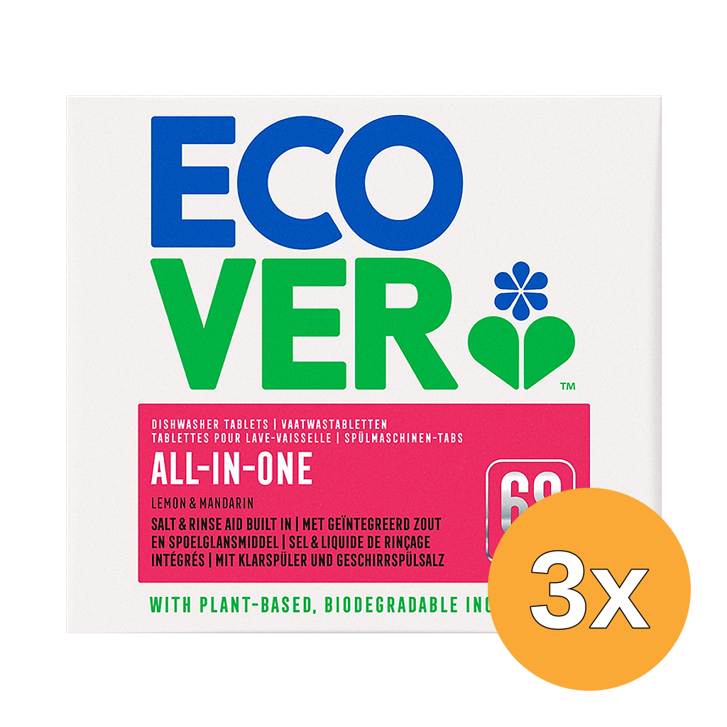 3x Ecover Vaatwastabletten All-In-1 (68 tabletten)