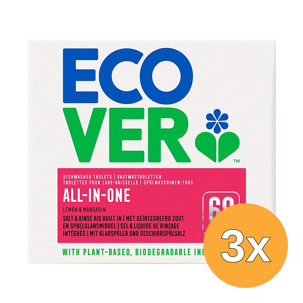 3x Ecover Vaatwastabletten All-In-1 (68 tabletten)